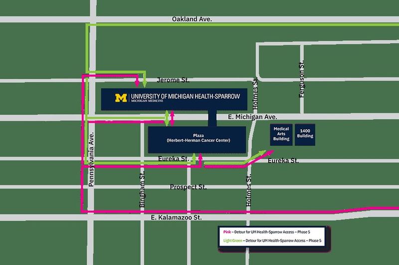 UM Health - Lansing Sparrow published alternate routes to get to its campus as the Michigan Avenue rebuilding project moves westward.