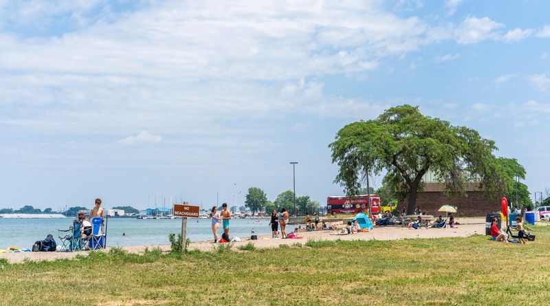 People gather at the Belle Isle Beach in Detroit on Thursday, July 3, 2025.