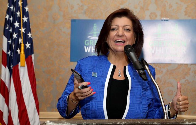 Fay Beydoun, the former executive director of the American Arab Chamber of Commerce, speaks at a Gretchen Whitmer gubernatorial campaign event in 2018 in an undated photo taken by photographer Bill Chapman at the Byblos Banquet Center in Dearborn.
