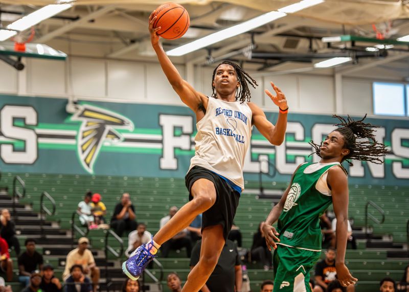 Redford Union's Sean Starkey goes up for a layup during a DC Elite boys basketball game on Monday, July 7, 2025, at Birmingham Groves High School.
