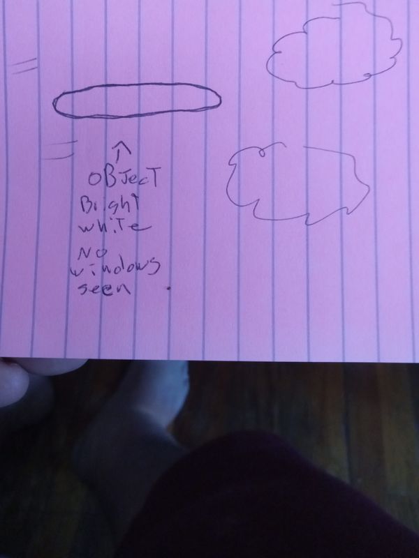 A drawing of a cylinder shape white craft reported near Port Huron on June 28, 2025, that was provided to NUFORC.
