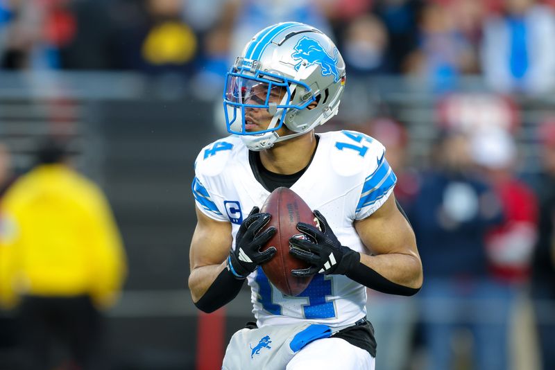 Dec 30, 2024; Santa Clara, California, USA; Detroit Lions wide receiver Amon-Ra St. Brown (14) during the game against the San Francisco 49ers at Levi's Stadium.