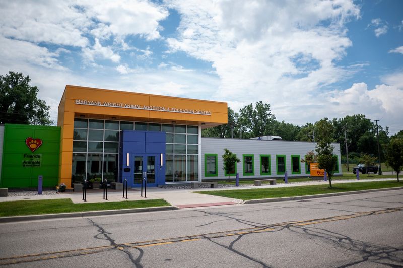Exterior of the main entrance pictured at the newly renovated MaryAnn Wright Animal Adoption and Education Center in Dearborn on Wednesday, July 16, 2025