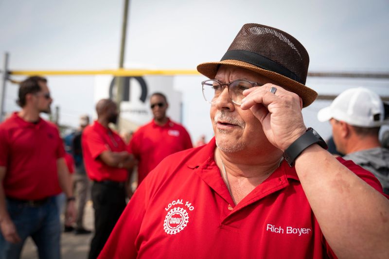 Rich Boyer, UAW Vice President head of the Stellantis Department showed up to greet Center Line Packaging workers one of 38 GM, and Stellantis parts plants called to go on strike after UAW President Shawn Fain called for more shops to go out on strike Friday, Sept. 22, 2023.