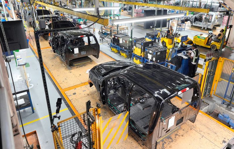 A Ford F-150 on the assembly line at the Ford Motor Company Dearborn Truck Plant in Dearborn on Friday, July 18, 2025. Ford has been taking more steps to improve quality of their vehicles with the high number of recalls they have had to put out over the past few years.