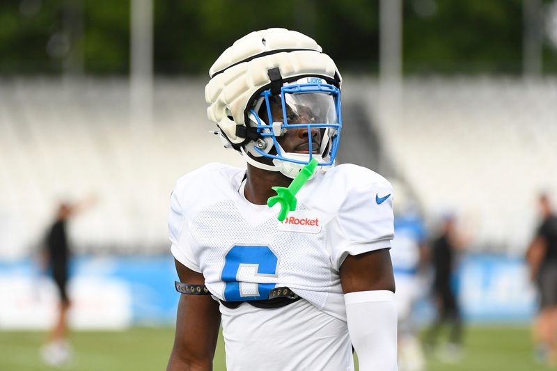 Detroit Lions cornerback Terrion Arnold watches during training camp, Friday, July 25, 2025, in Allen Park, Mich.