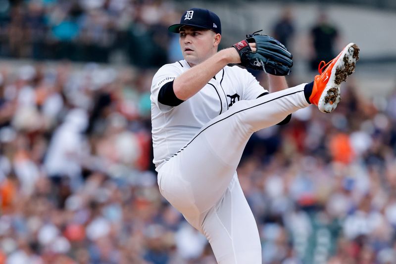 Detroit Tigers pitcher Tarik Skubal (29) pitches in the first inning against the Toronto Blue Jays at Comerica Park in Detroit on Saturday, July 26, 2025.