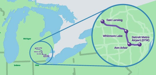 Michigan Flyer bus route stops.