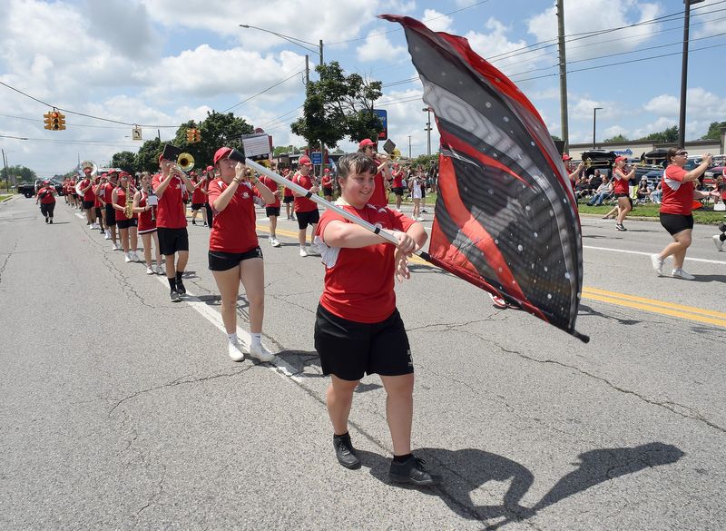 The Monroe High School marching band played and marched in the Monroe County Fair parade Sunday, July 27, 2025.