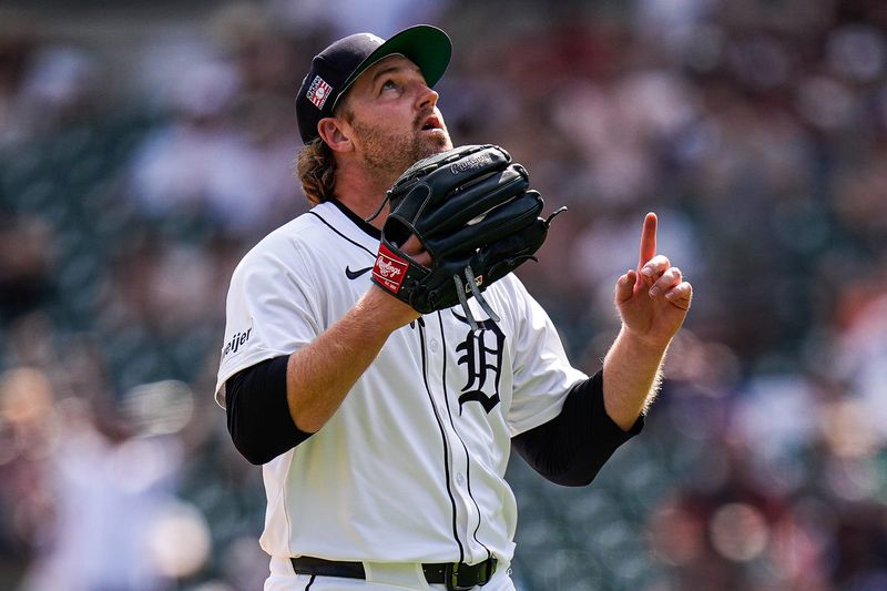 Detroit Tigers pitcher Dietrich Enns (51) celebrates 10-4 win over Toronto Blue Jays at Comerica Park in Detroit on Sunday, July 27, 2025.