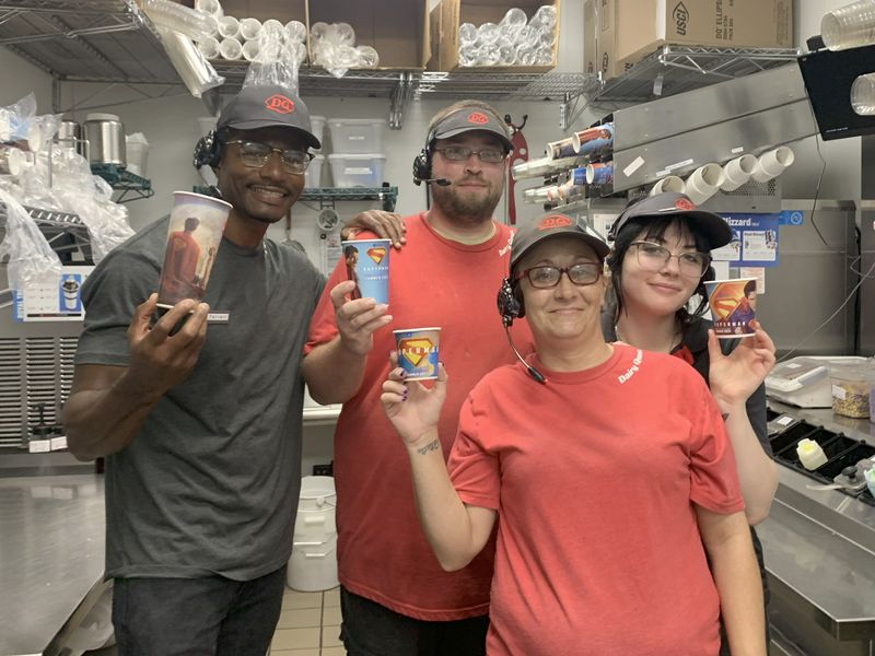 Dundee Dairy Queen employees, Terrell Swan, left, John Schuler, Alexandra Offenburg and Megan Mayla (front) are ready to serve Blizzard Treats on July 31, Miracle Treat Day.