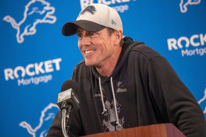 Detroit Lions special teams coordinator Dave Fipp speaks to the media