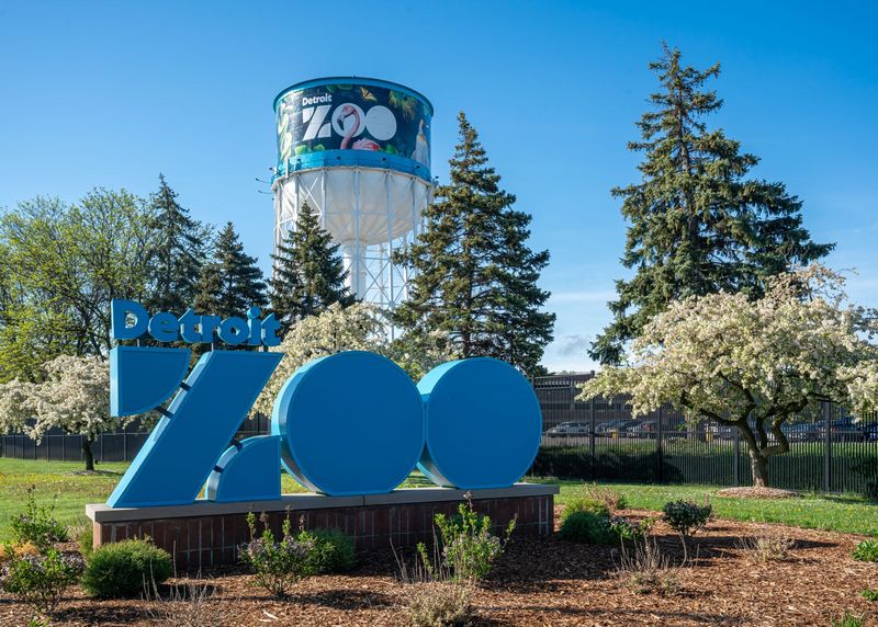 The Detroit Zoo water tower was repainted and the logo redesigned in May 2024 as part of a rebranding effort.