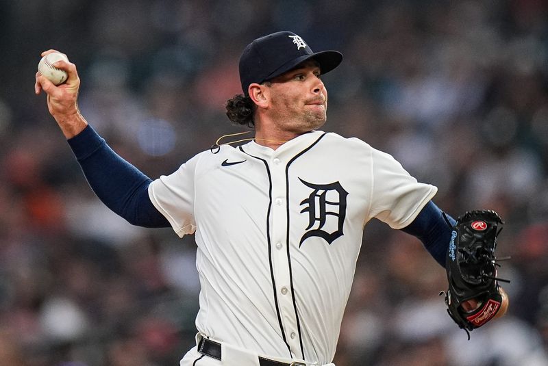 Detroit Tigers pitcher Kyle Finnegan (64) delivers a pitch against Minnesota Twins during the ninth inning at Comerica Park in Detroit in Monday, August 4, 2025.