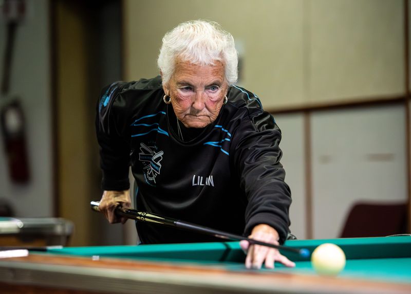 APA Metro Detroit pool player Lilian Martin of Allen Park practices on Wednesday, Aug. 6, 2025, at the Loyal Order of Moose in Lincoln Park.