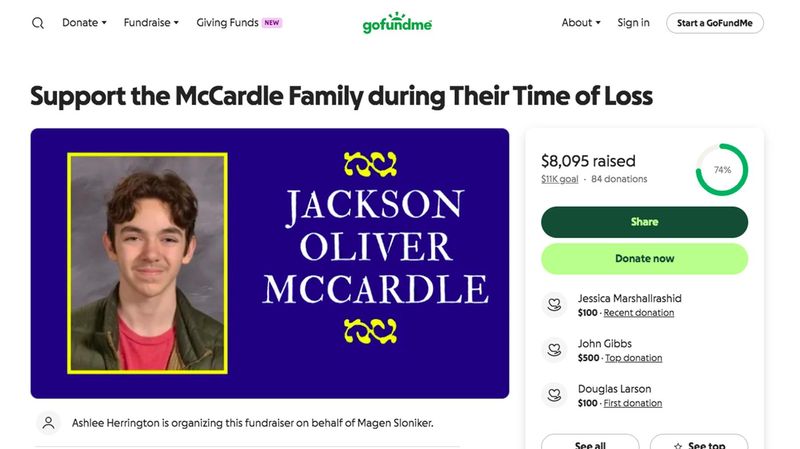 A GoFundMe has been established to help an Alanson family after the tragic drowning of 14-year-old Jackson McCardle on Sunday, Aug. 3, 2025.