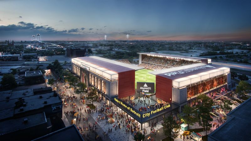 The Detroit City Football Club released renderings of its new soccer stadium, AlumniFi Field, to be built in Detroit's Corktown.