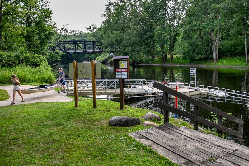 The canoe and kayak dock at McNamara Canoe Landing on Monday, Aug. 11, 2025, in Mason.