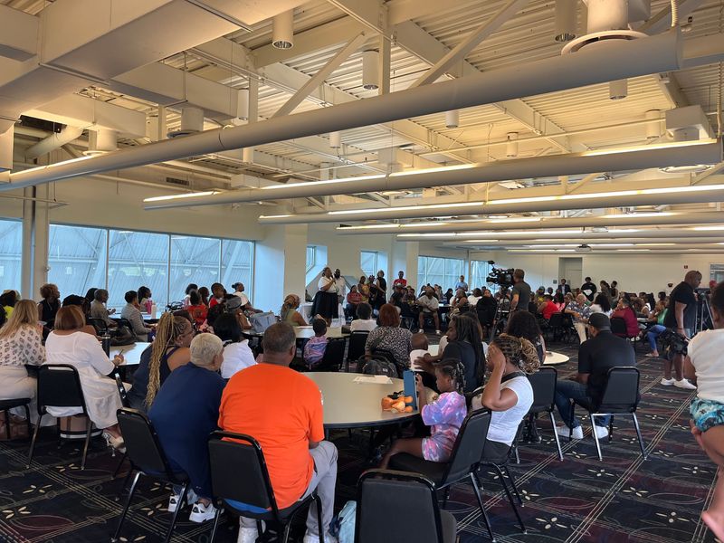 Families gather at a Focus: HOPE parent townhall Tuesday, Aug. 12, 2025 to learn about the program’s Head Start closure.