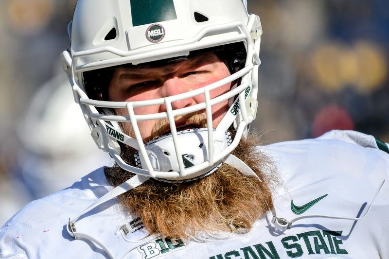 Michigan State's Mike Panasiuk looks on before the game on Saturday, Nov. 16, 2019, at Michigan Stadium in Ann Arbor.

191116 Msu Um 015a