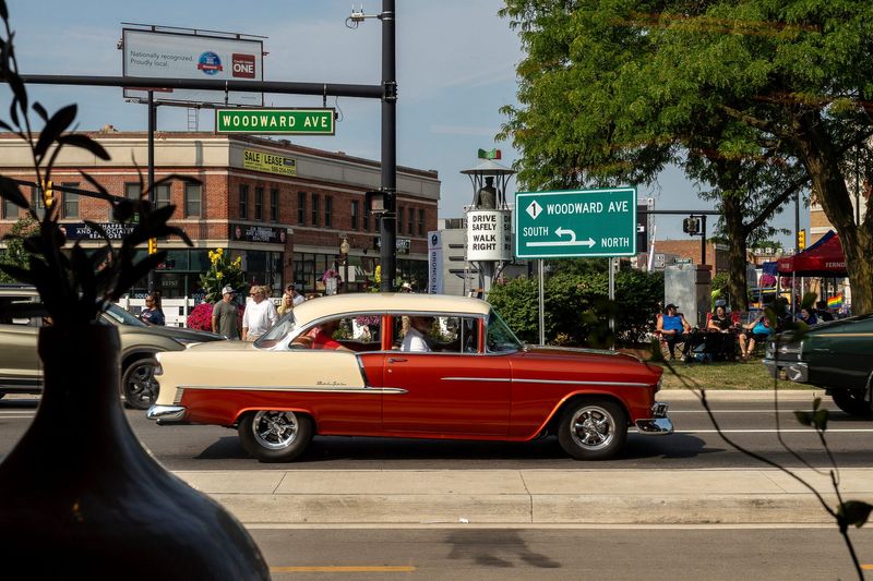 A car drives through Woodward Avenue during the 2025 Woodward Dream Cruise in Ferndale on Saturday, Aug. 16, 2025.