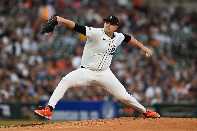 Detroit Tigers starting pitcher Tarik Skubal (29) throws a pitch against the Houston Astros in the second inning at Comerica Park in Detroit on Tuesday, Aug. 19, 2025.