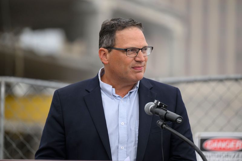 Dave Woodward, chair of the Oakland County Board of Commissioners, speaks during a press conference August 21, 2025 to update the public on the Downtown Pontiac Revitalization Project and to announce that 700 county employees are expected to relocate there there in 2027.
