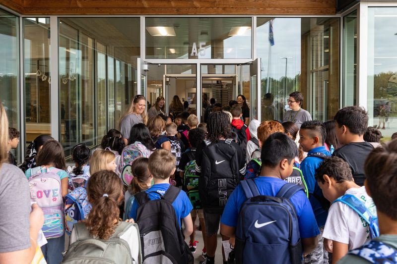 Students begin 2025-26 at Riley Farms Elementary in Holland.