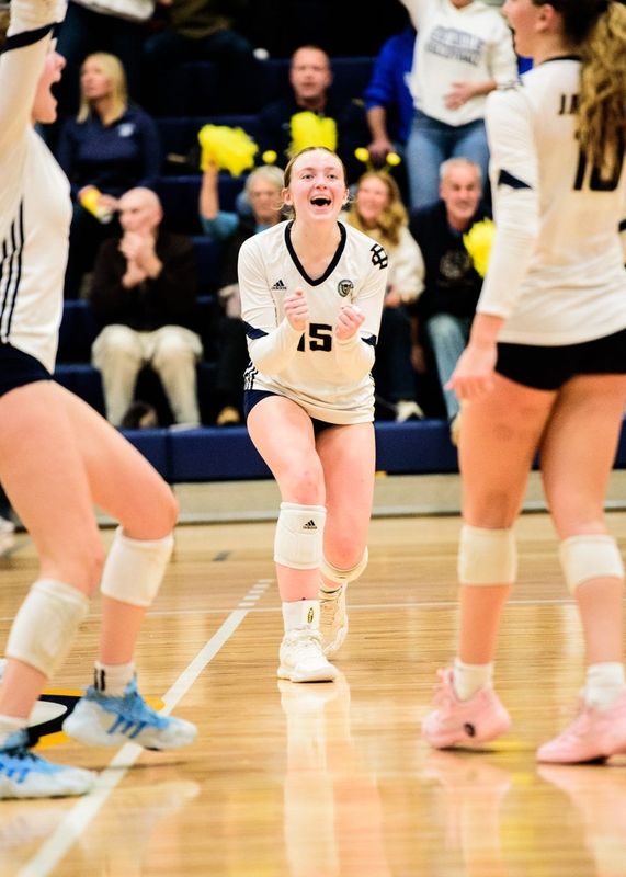 Payton Woodruff of Detroit Country Day plays in the state championship match again Tecumseh in 2024. DCD beat Tecumseh in three sets to win its first title in volleyball.