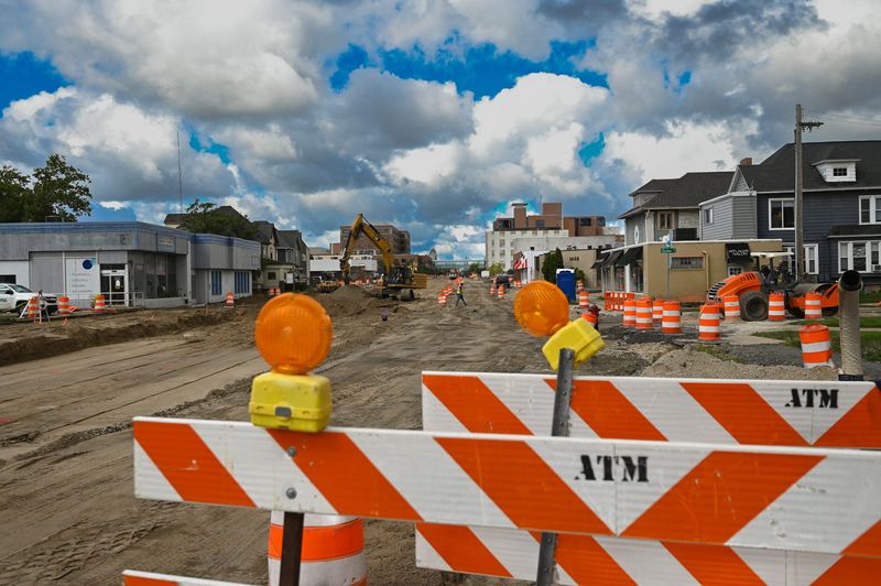 Ongoing road construction on East Michigan Avenue, seen Monday, Aug. 25, 2025.
