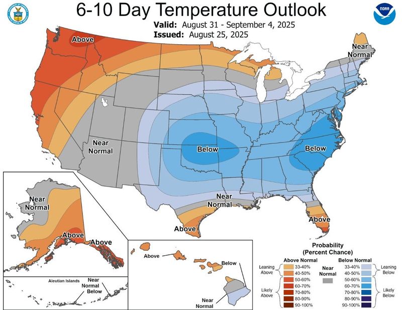 National temperature outlook for Aug. 31 through Sept. 4.