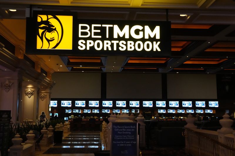 Feb 9, 2024; Las Vegas, NV, USA; The BetMGM Sportsbook at the Mandalay Bay resort and casino. Mandatory Credit: Kirby Lee-USA TODAY Sports