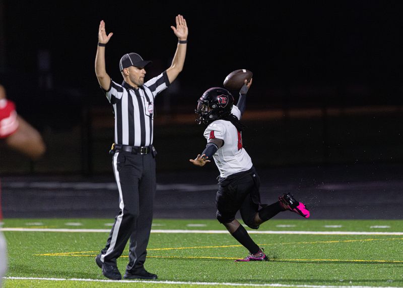 Livonia Churchill's Dalvon Wideman celebrates a touchdown during a Kensington Lakes Activities Association crossover football game on Thursday, Aug. 28, 2025.