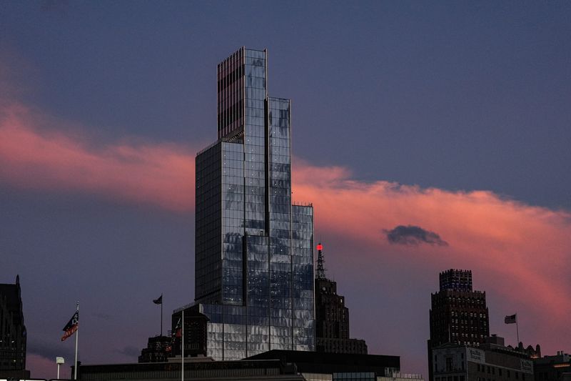 View of the Hudson and sunset from Comerica Park in Detroit on Friday, September 5, 2025.