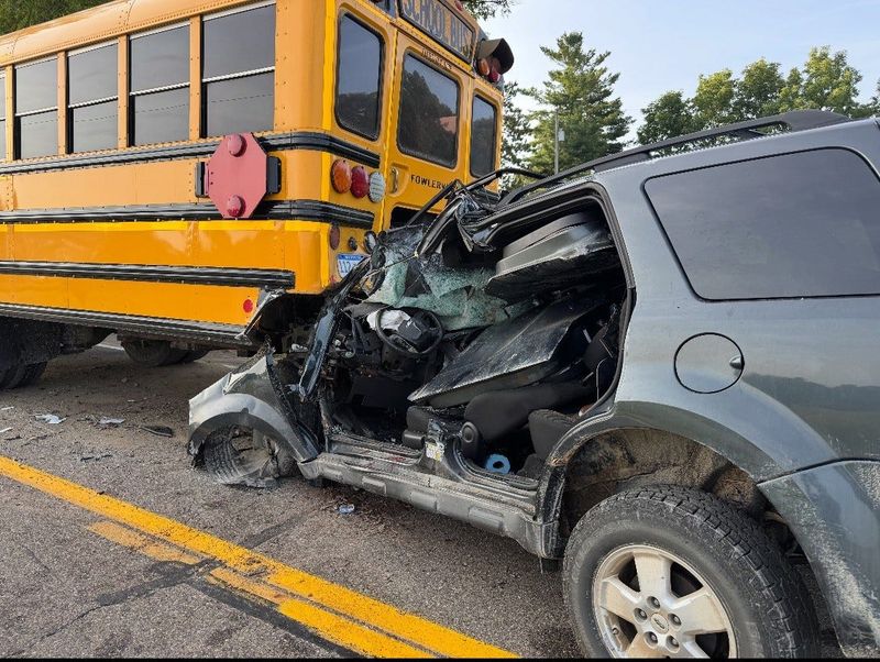 A bus in Livingston County in the process of loading a student was struck by a fatigued driver Sept. 9.