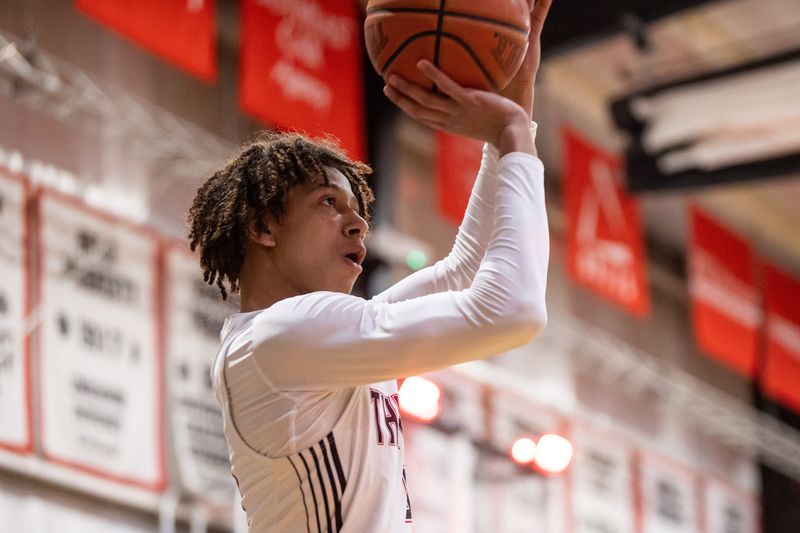 The Rock National Lions guard Joseph Hartman shoots the ball against the FSUS Seminoles during the first half at The Rock School in Gainesville, Florida, on Friday, Jan. 19, 2024.