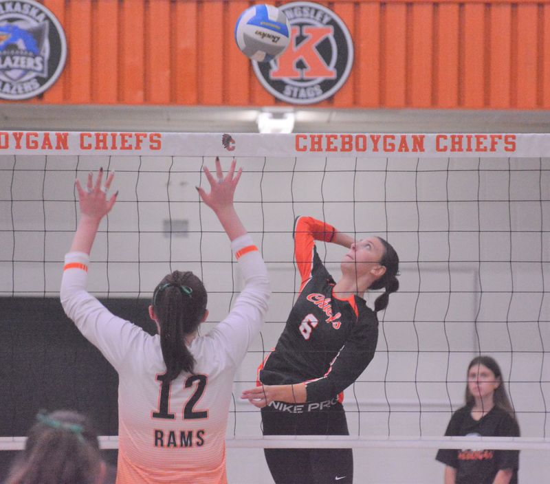 Cheboygan senior Abi Babcock (6) gets ready to attack during a home volleyball match against Harbor Springs on Tuesday.