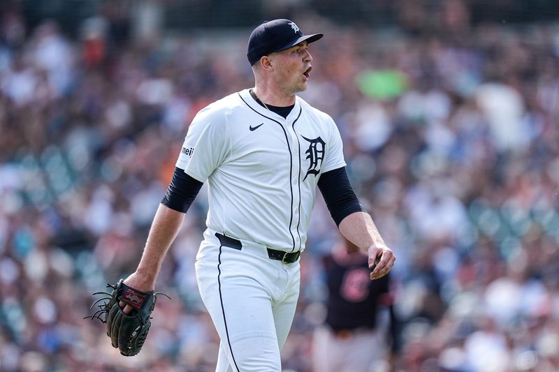 Detroit Tigers pitcher Tarik Skubal (29) walks off the field after pitching sixth inning against Cleveland Guardians at Comerica Park in Detroit on Thursday, Sept. 18, 2025.
