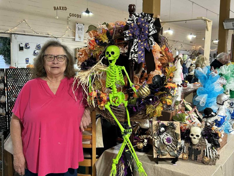 Gloria Riggar of Monroe sells handmade wreaths and other crafts for all seasons, including Halloween. She sells her work at the Monroe Farmers Market.