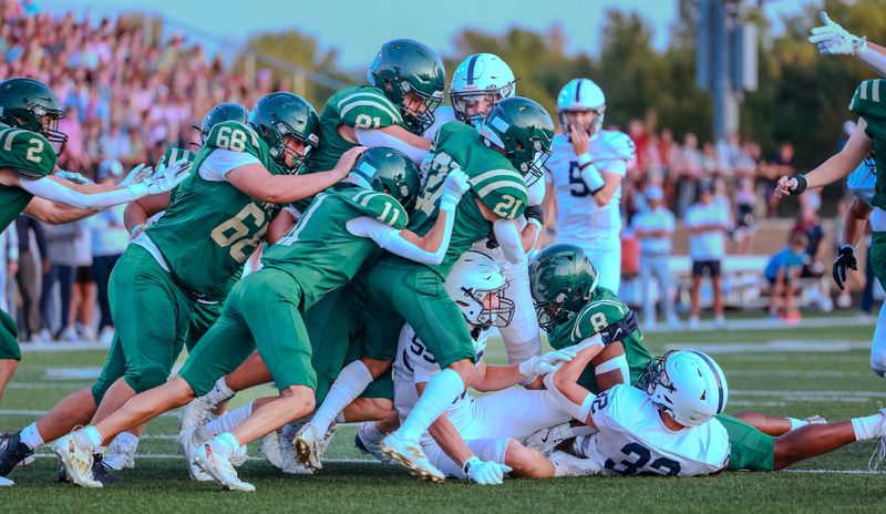 The Zeeland West defensive line stuffed South Christian for a goal-line stand that was the difference in the game Friday, Sept. 19, 2025, at Zeeland Stadium.