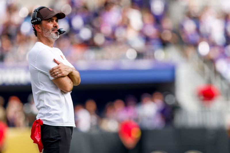 Sep 14, 2025; Baltimore, Maryland, USA; Cleveland Browns head coach Kevin Stefanski during the fourth quarter at M&T Bank Stadium.