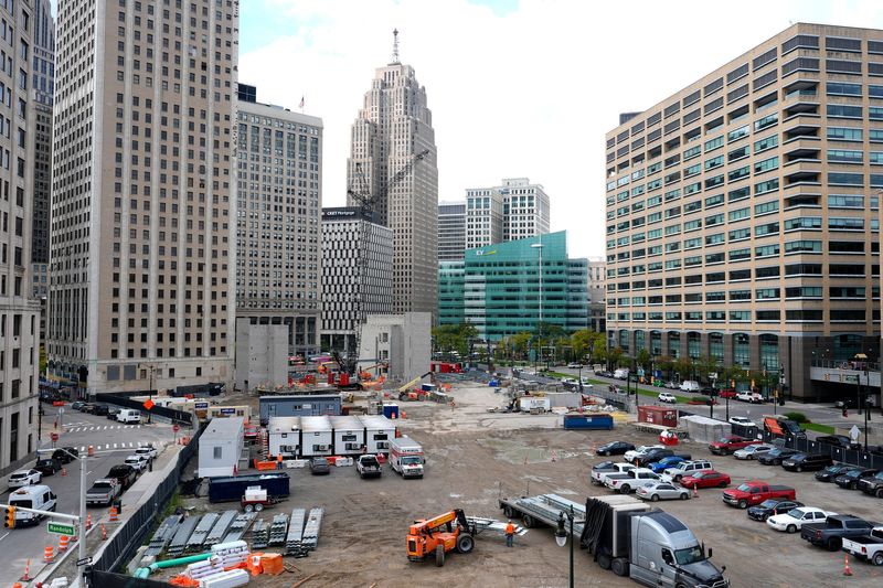 The COSM Detroit building under construction next to Campus Martius in downtown Detroit on Thursday, Sept. 25, 2025.
