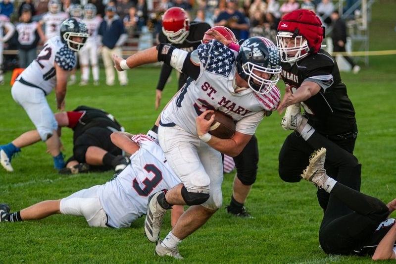 St. Mary's Logan Greenier accounted for three of the Snowbirds four rushing touchdowns in a 40-0 win over Onaway.