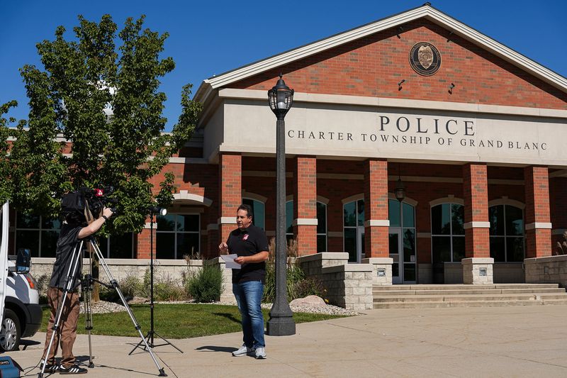 The Grand Blanc Township police department following a shooting at The Church of Jesus Christ of Latter-day Saints in Grand Blanc Township on Sunday, Sept. 28, 2025.