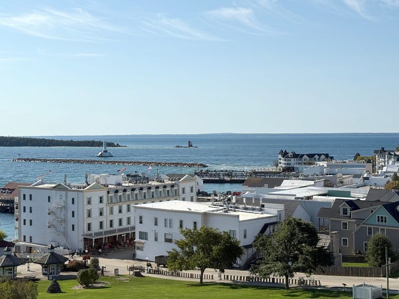 A view of downtown Mackinac Island is seen on Tuesday, Sept. 30, 2025.
