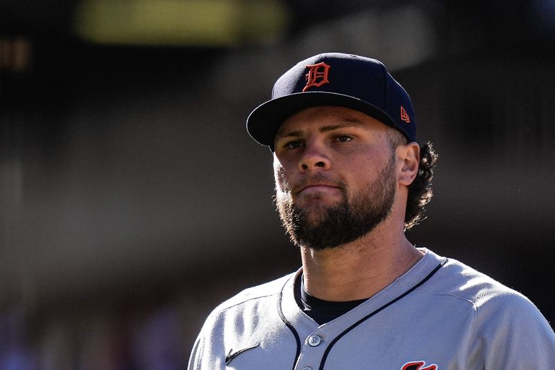 Detroit Tigers pitcher Brant Hurter (48) walks off the field after throwing eighth inning against Cleveland Guardians at Game 2 of AL wild-card series at Progressive Field in Cleveland, Ohio on Wednesday, Oct. 1, 2025.