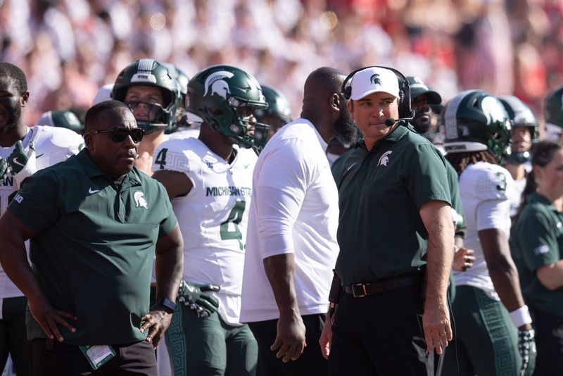 Michigan State Spartans coach Jonathan Smith during the first half of the game against Nebraska at Memorial Stadium in Lincoln, Nebraska, on Saturday, Oct. 4, 2025.