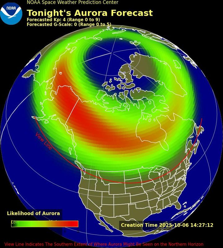 Northern lights view line for Oct. 6, 2025.