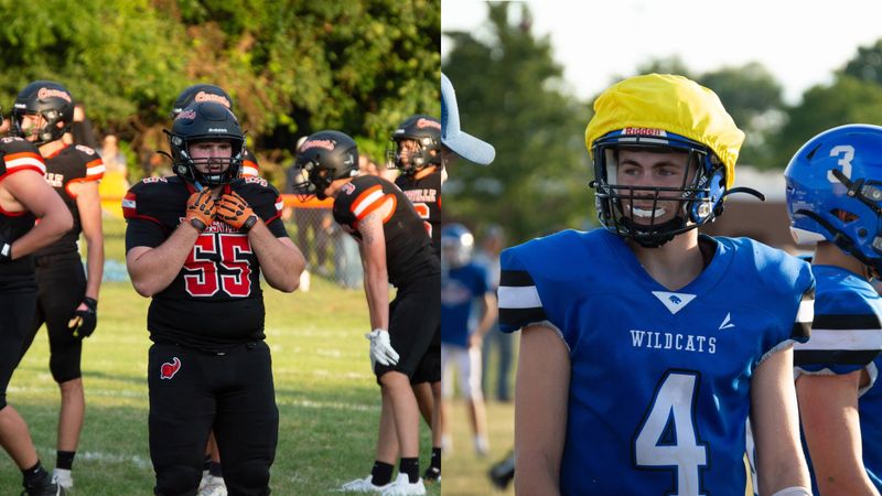 Jonesville junior Harper Griffiths (left) and Pittsford senior Jacob Drawe (right) were named the Hillsdale Daily News Week 6 football athletes of the week.