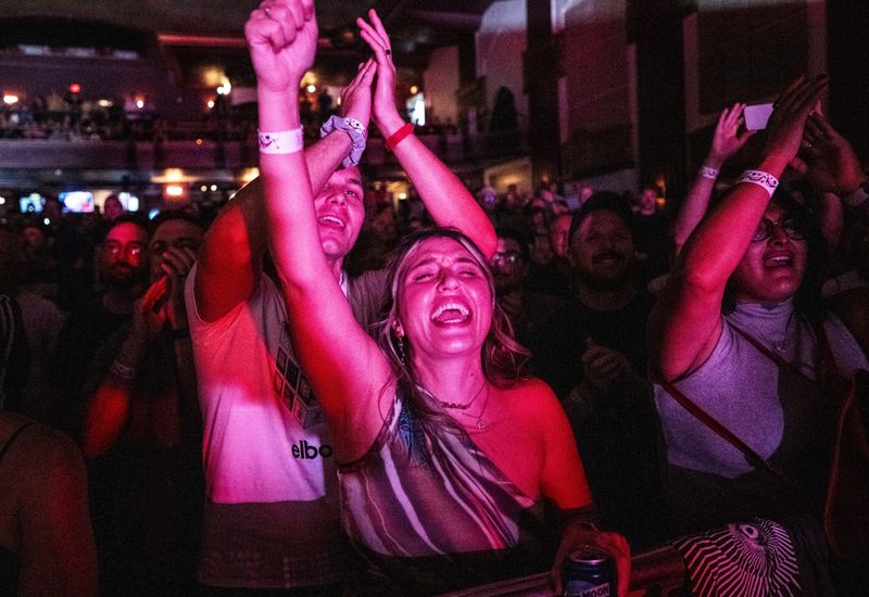 Fans react to the performance of British band Elbow at Royal Oak Music Theatre on Sunday, Oct. 5, 2025 in support of their newest album Audio Vertigo, released in 2024.